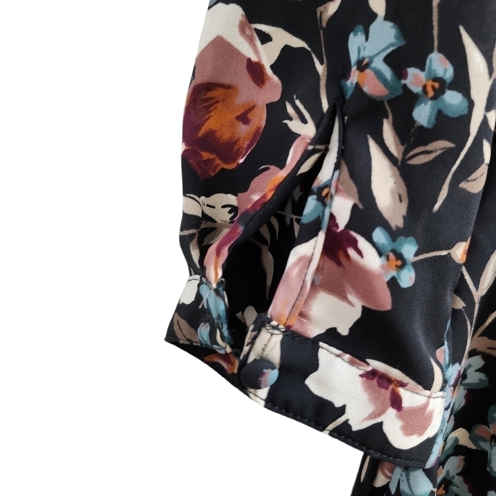 Lulus Such a Beauty‎ Dress Medium Black Floral Button-Up Collar Button Front - Picture 8 of 12